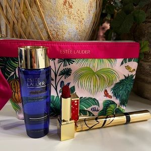 Estée Lauder Make-Up Remover, Mascara, Immortal Lipstick Set w/ Bag NEW